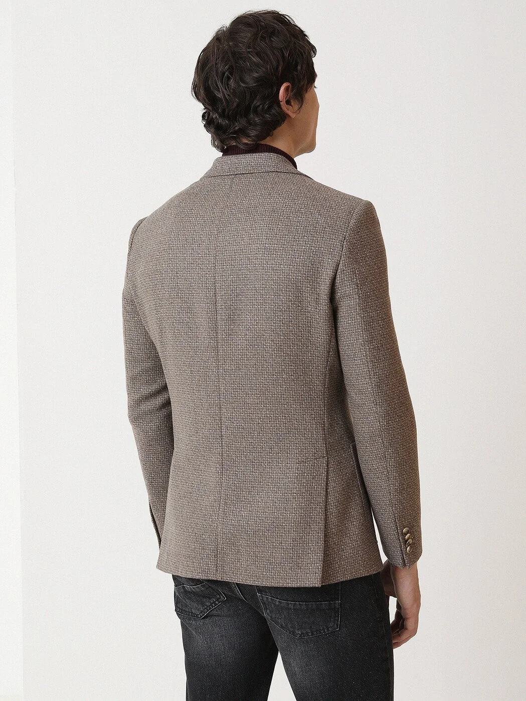 Vizon Desenli Modern Fit Yün Karışımlı Ceket - 5