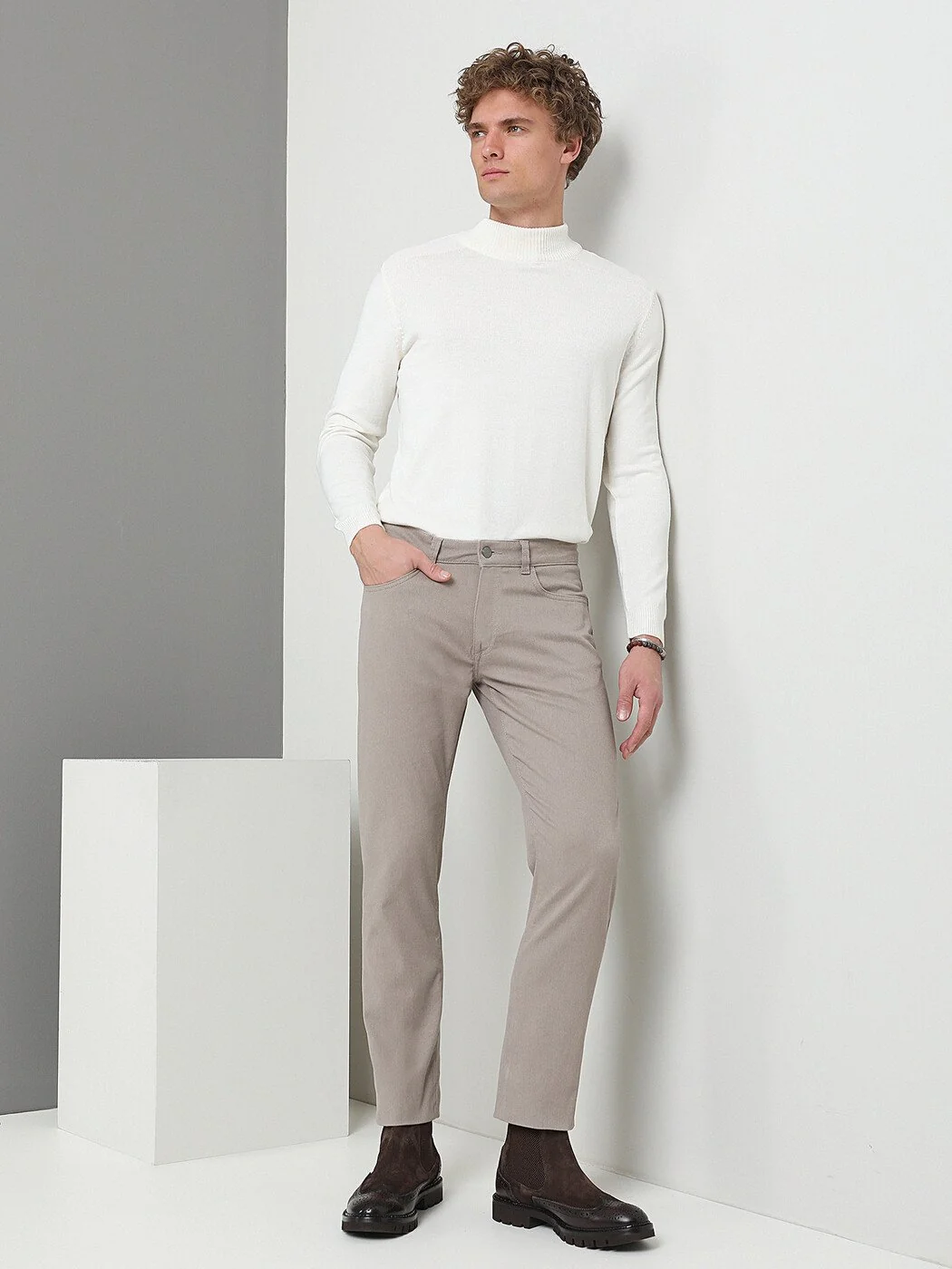 Vizon Dokuma Slim Fit Casual Pamuk Karışımlı Pantolon - 1