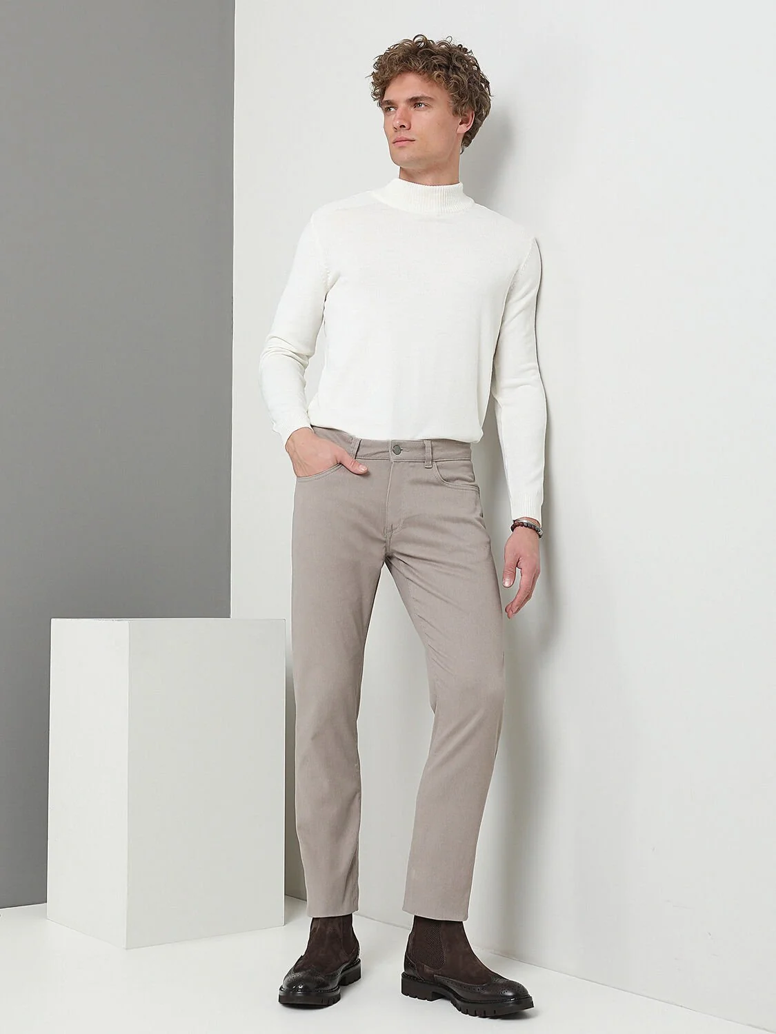 Vizon Dokuma Slim Fit Casual Pamuk Karışımlı Pantolon - 1