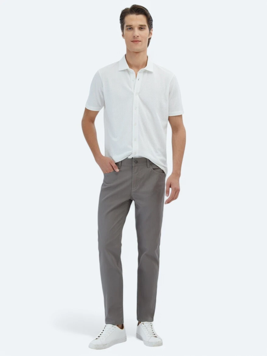 Vizon Düz Dokuma Regular Fit Casual Pamuk Karışımlı Pantolon - 1