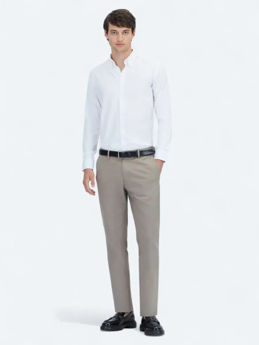 Vizon Düz Dokuma Regular Fit Casual Pamuk Karışımlı Pantolon - 1