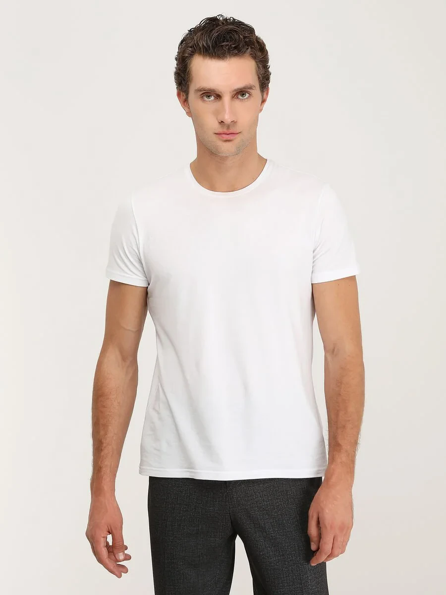 White Cotton Blended T-Shirt - 1