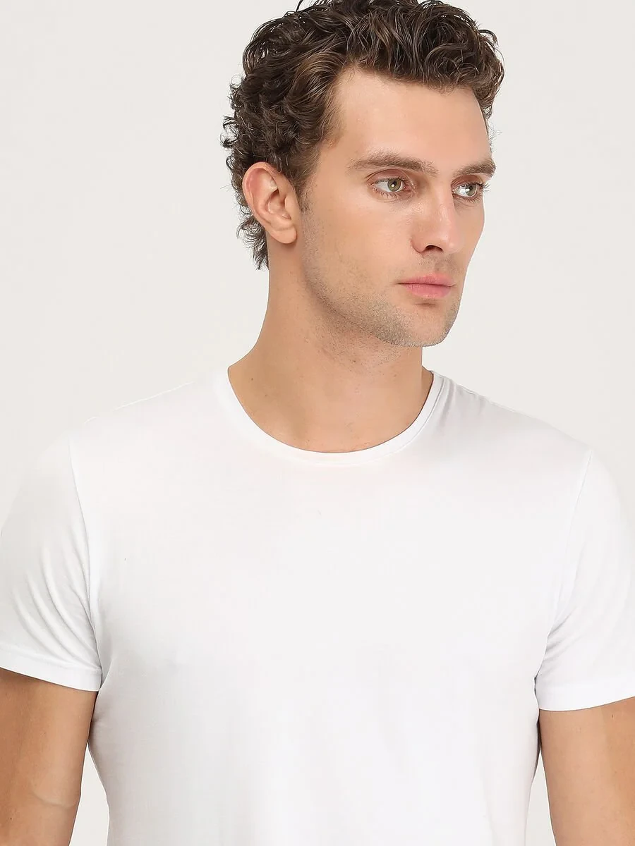 White Cotton Blended T-Shirt - 3