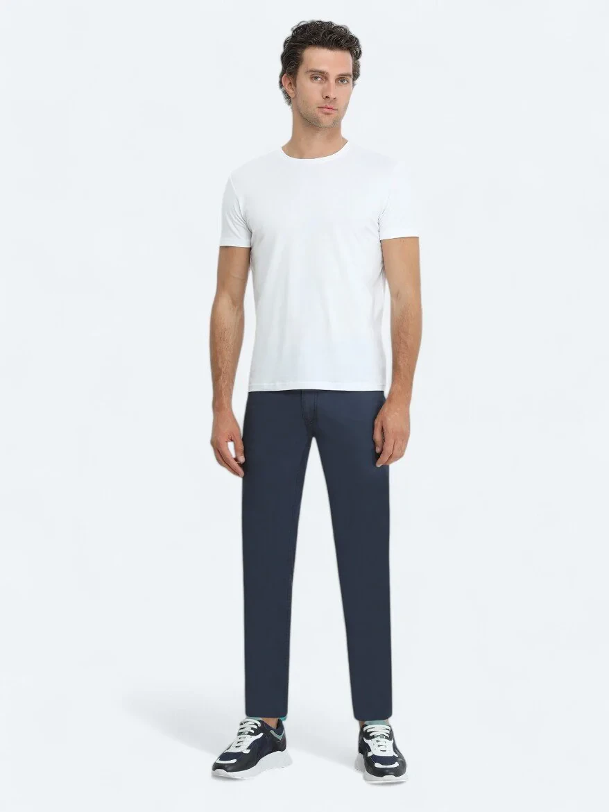 White Crew Neck Cotton Blended T-Shirt - 2
