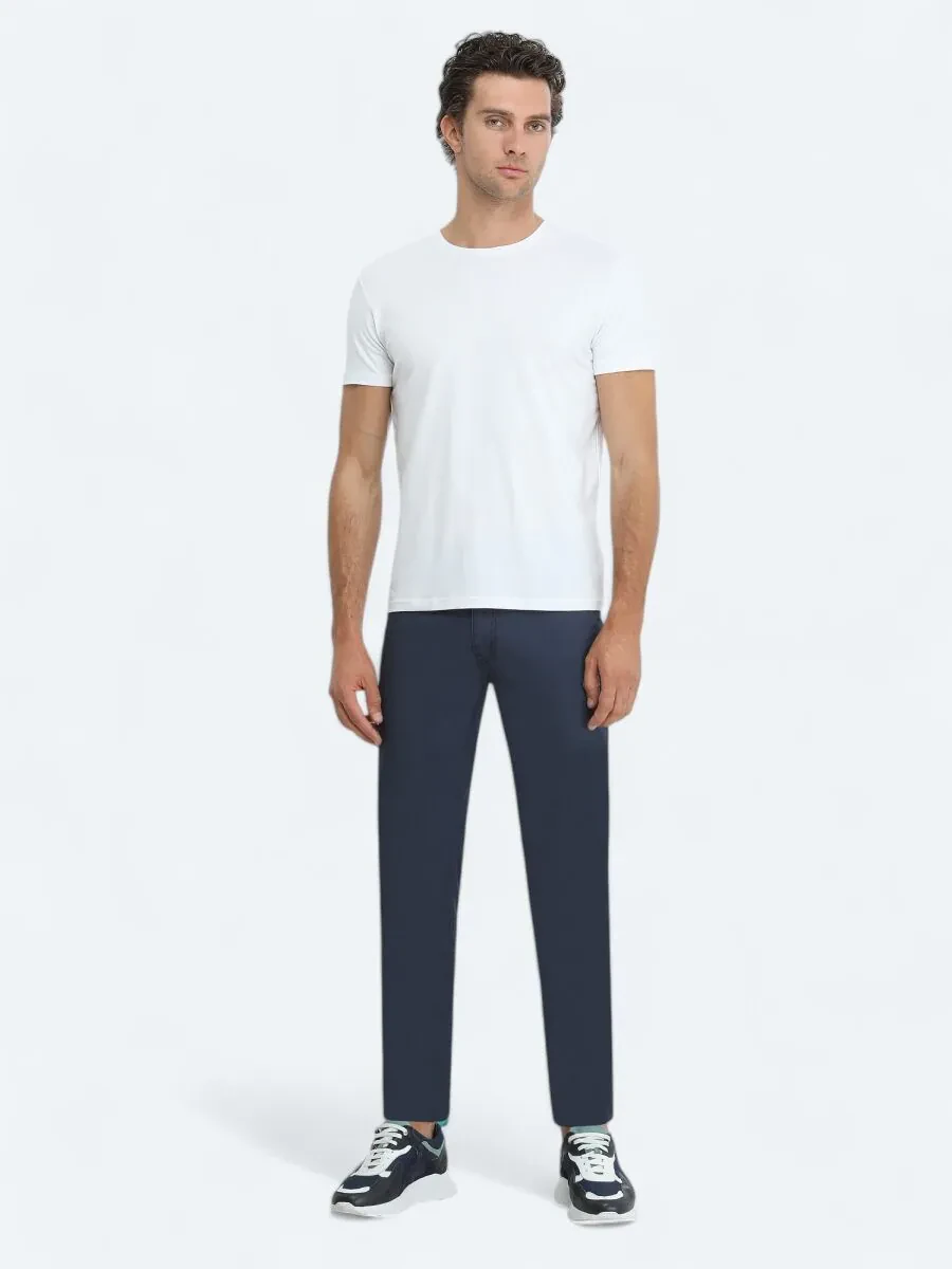 White Crew Neck Cotton Blended T-Shirt - 2