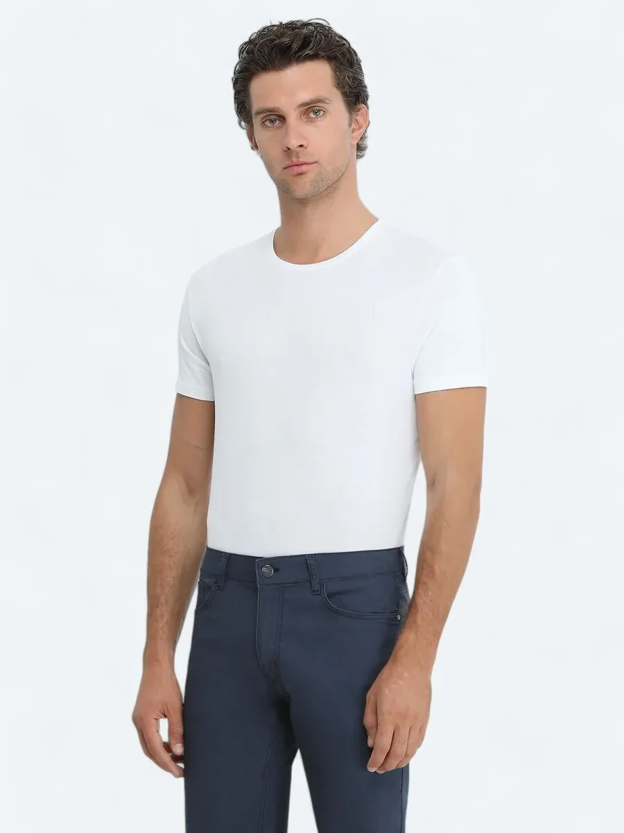 White Crew Neck Cotton Blended T-Shirt - 3