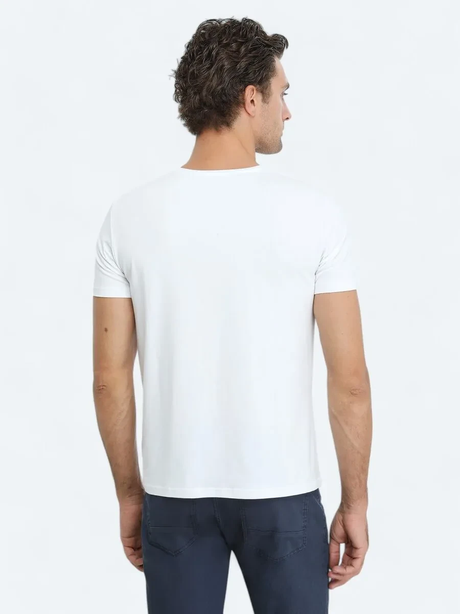White Crew Neck Cotton Blended T-Shirt - 5