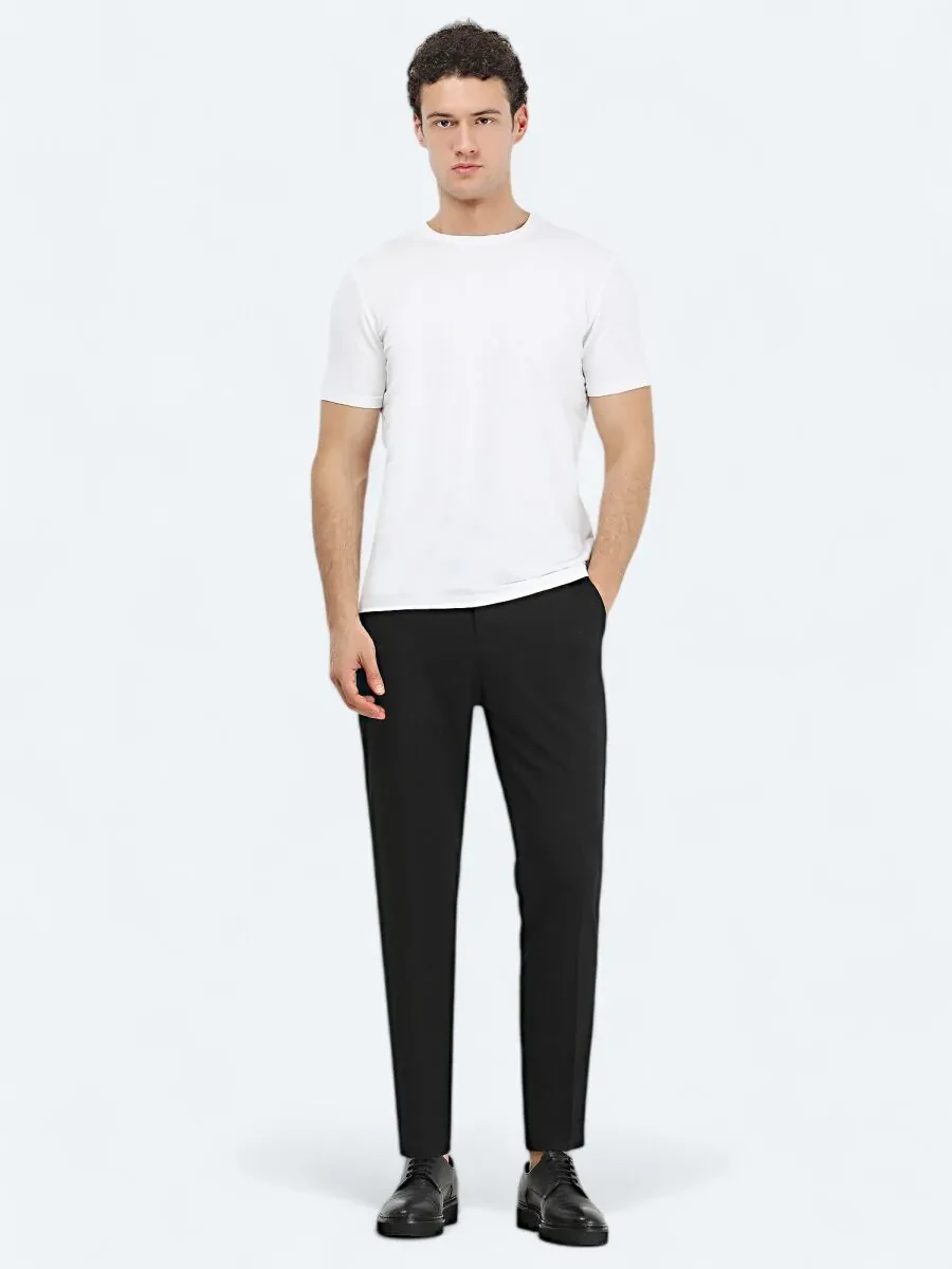 White Crew Neck Cotton Blended T-Shirt - 2