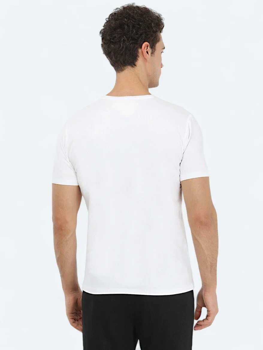 White Crew Neck Cotton Blended T-Shirt - 5