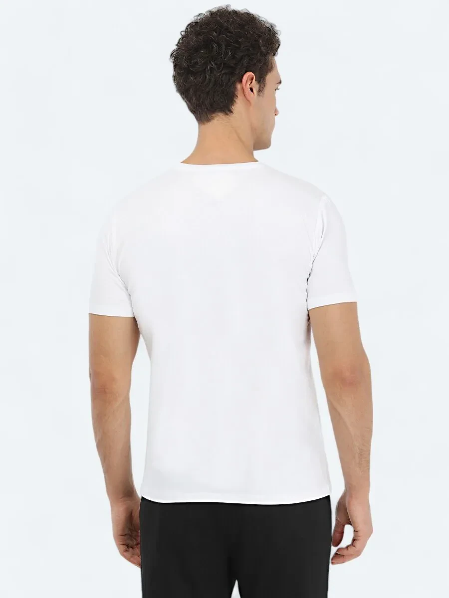 White Crew Neck Cotton Blended T-Shirt - 5