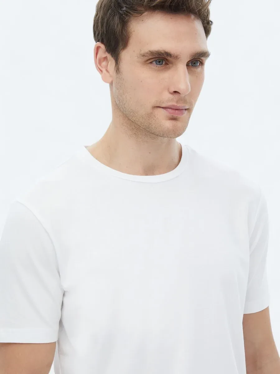 White Crew Neck Cotton Blended T-Shirt - 3