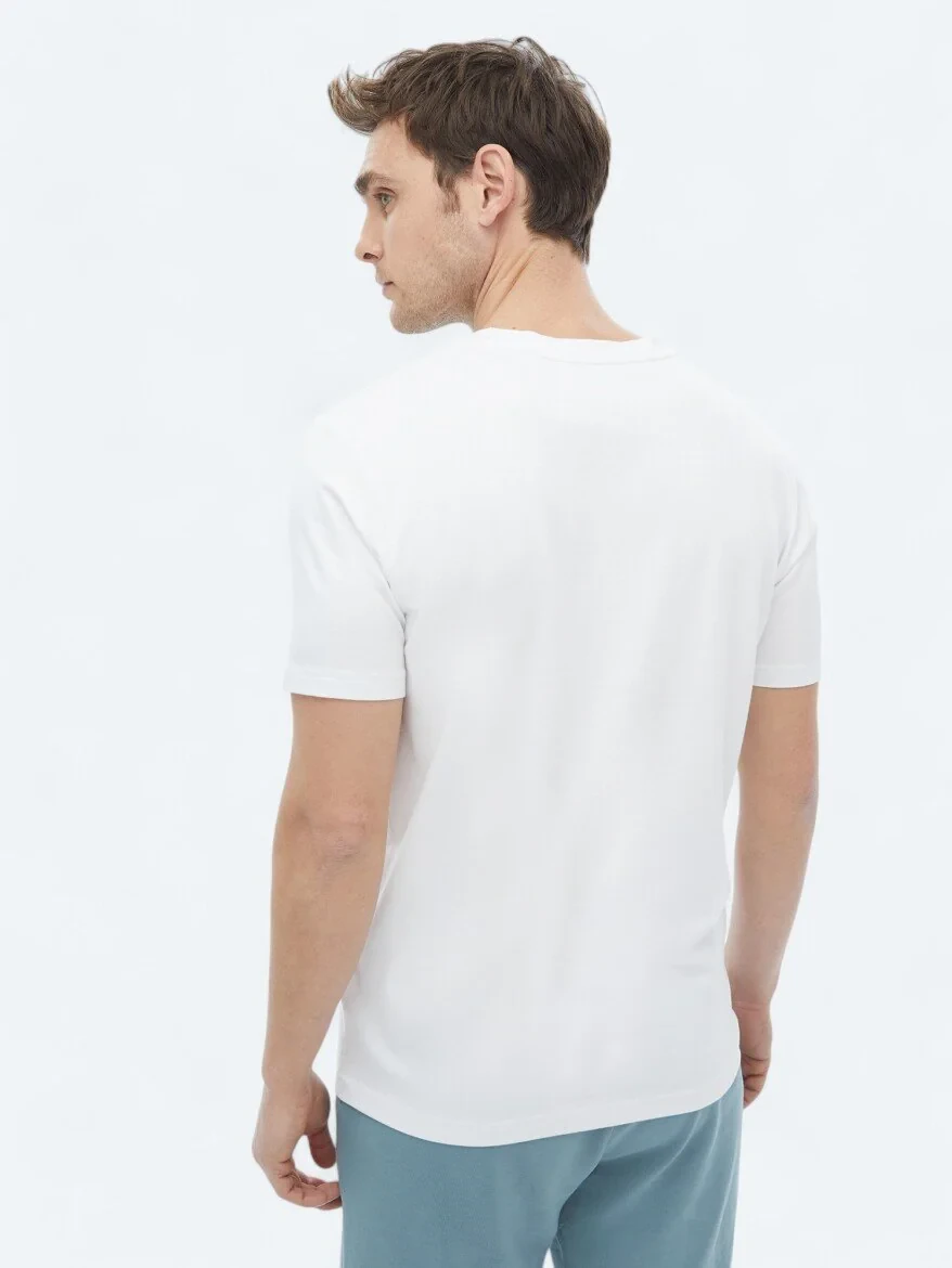 White Crew Neck Cotton Blended T-Shirt - 5