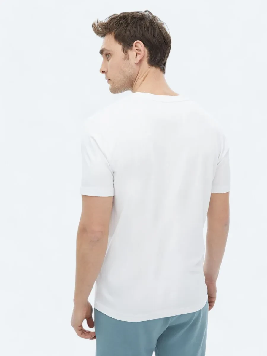 White Crew Neck Cotton Blended T-Shirt - 5