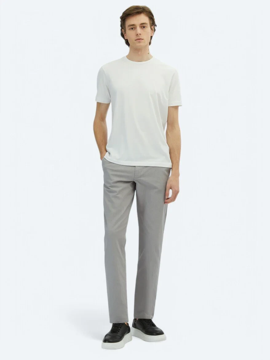 White Crew Neck Cotton Blended T-Shirt - 2