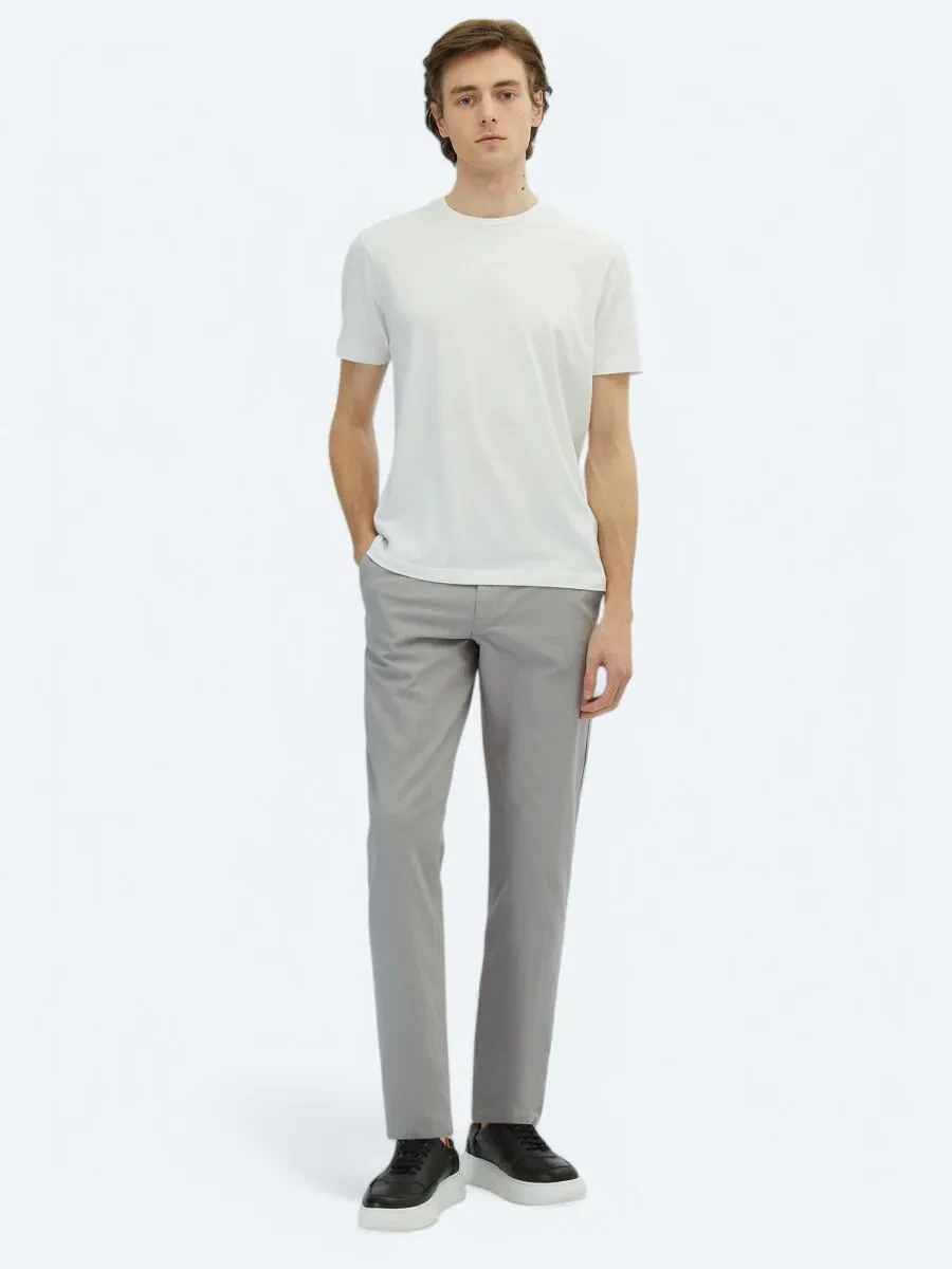 White Crew Neck Cotton Blended T-Shirt - 2