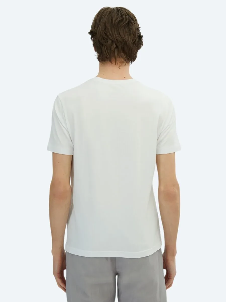 White Crew Neck Cotton Blended T-Shirt - 4