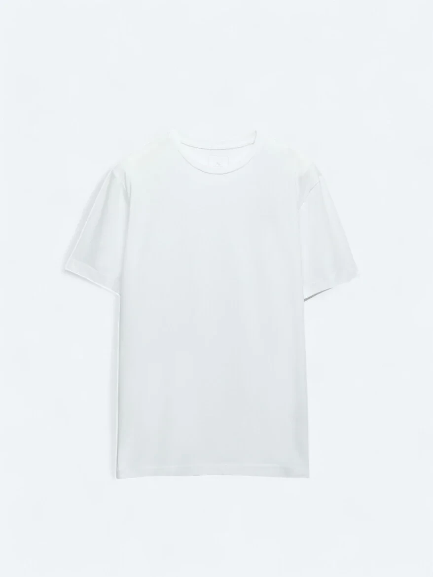 White Crew Neck Cotton Blended T-Shirt - 5