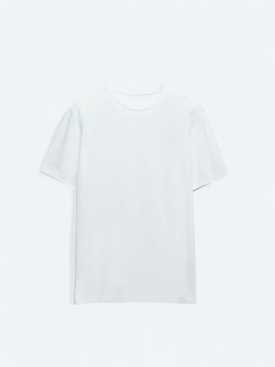 White Crew Neck Cotton Blended T-Shirt - 5