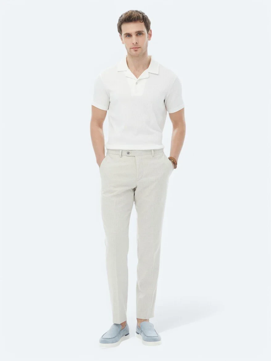 White Jacquard Cuban Collar Cotton Blended T-Shirt - 2