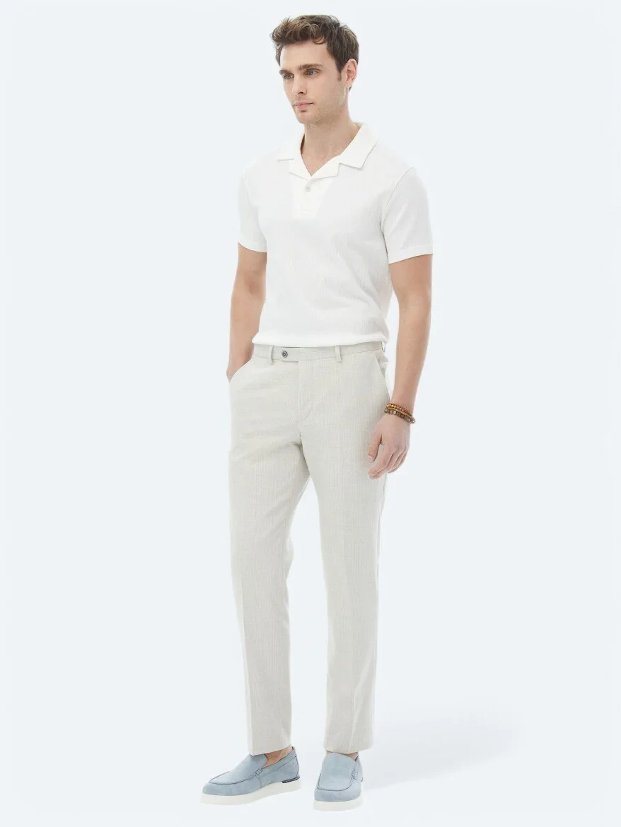 White Jacquard Cuban Collar Cotton Blended T-Shirt - 3