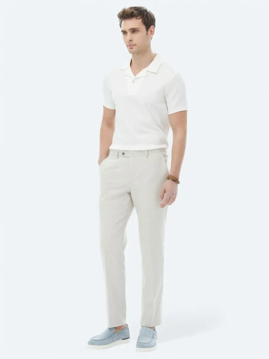 White Jacquard Cuban Collar Cotton Blended T-Shirt - 3