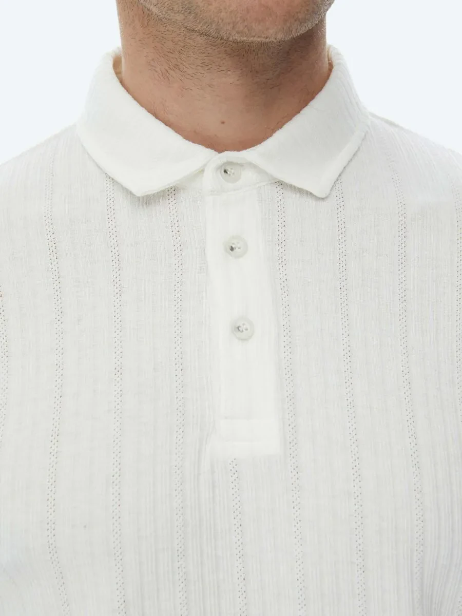 White Jacquard Polo Neck Cotton Blended T-Shirt - 5