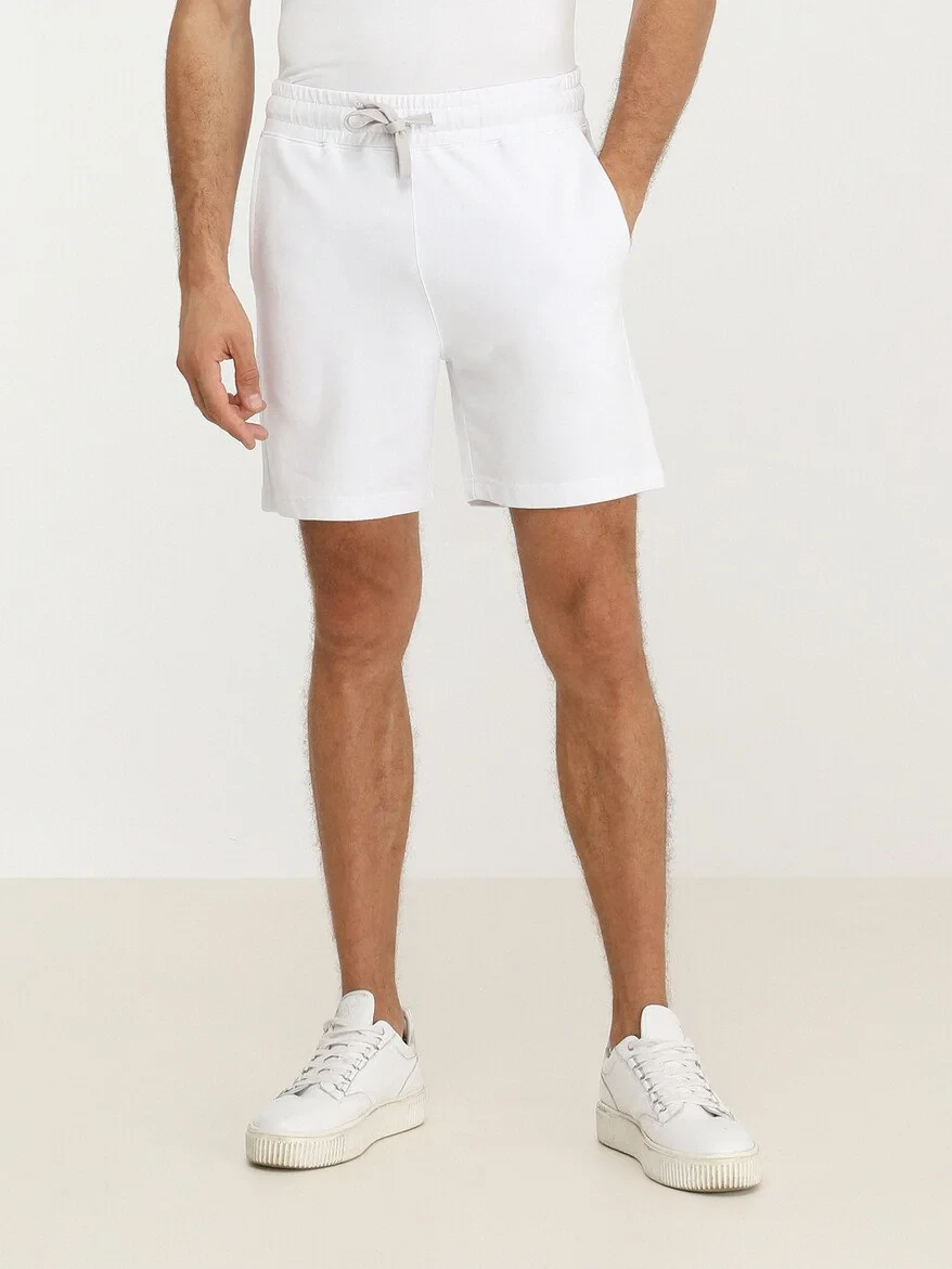 White Knitting Jogging Fit Sport Cotton Blended Bermuda - 1
