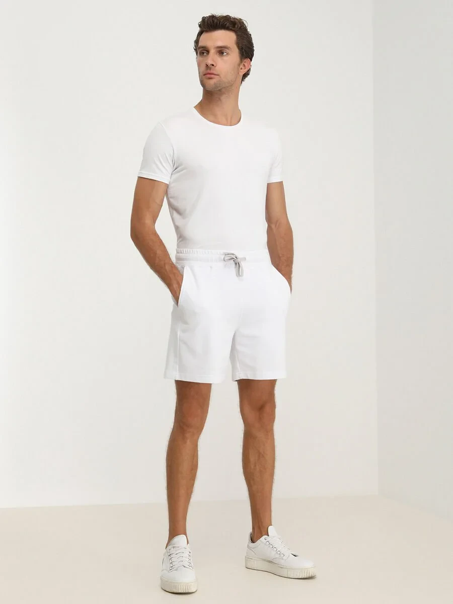 White Knitting Jogging Fit Sport Cotton Blended Bermuda - 2