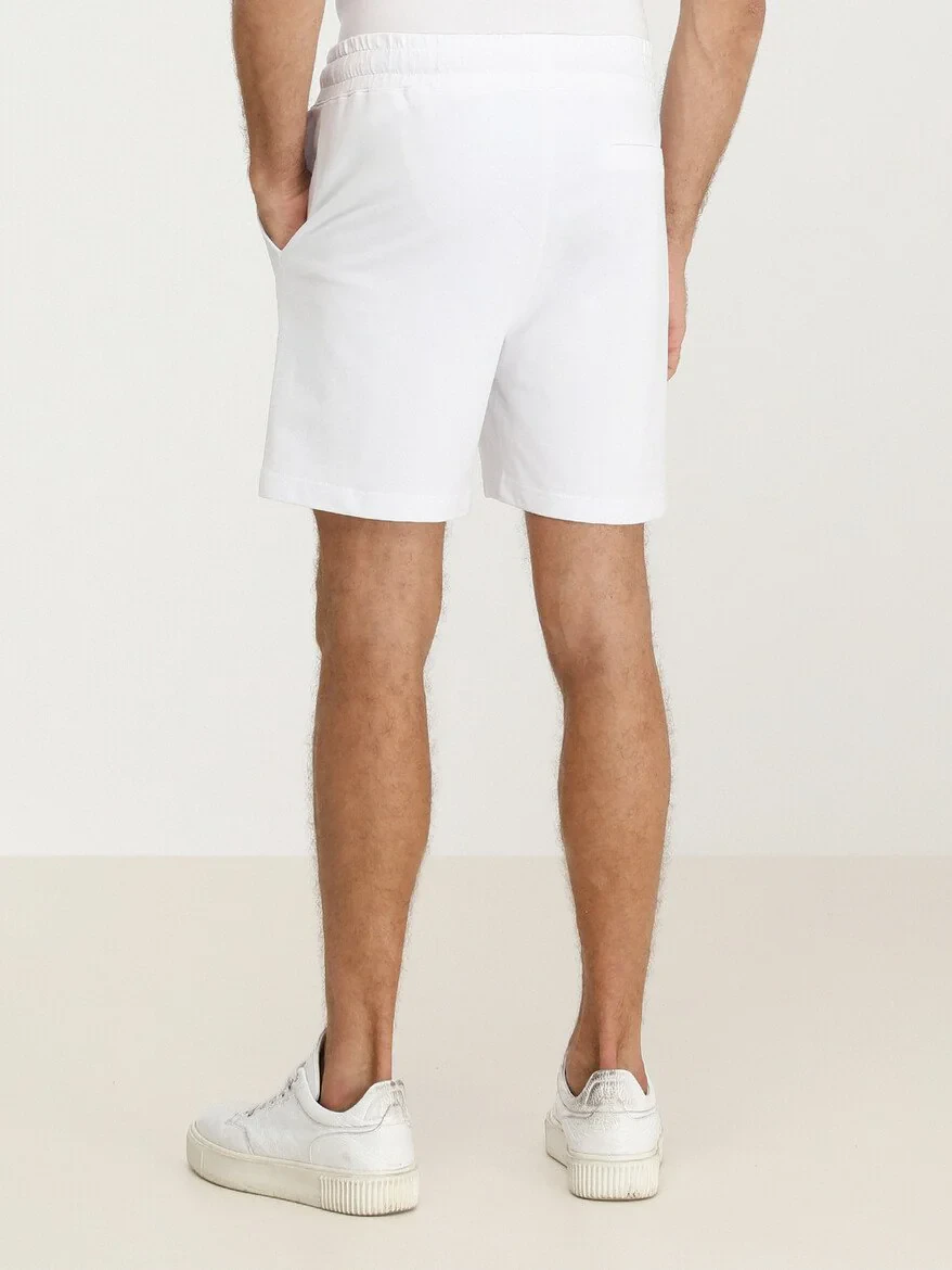 White Knitting Jogging Fit Sport Cotton Blended Bermuda 