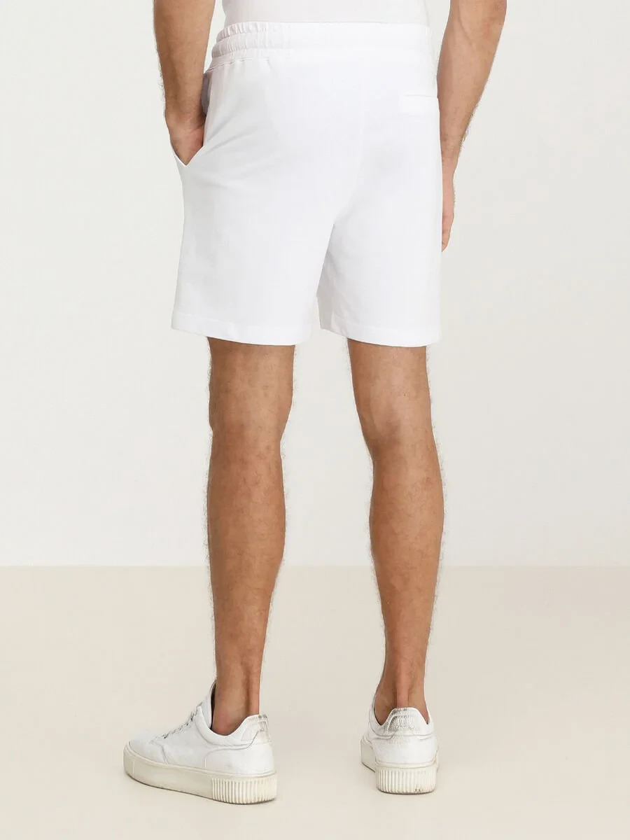 White Knitting Jogging Fit Sport Cotton Blended Bermuda - 4