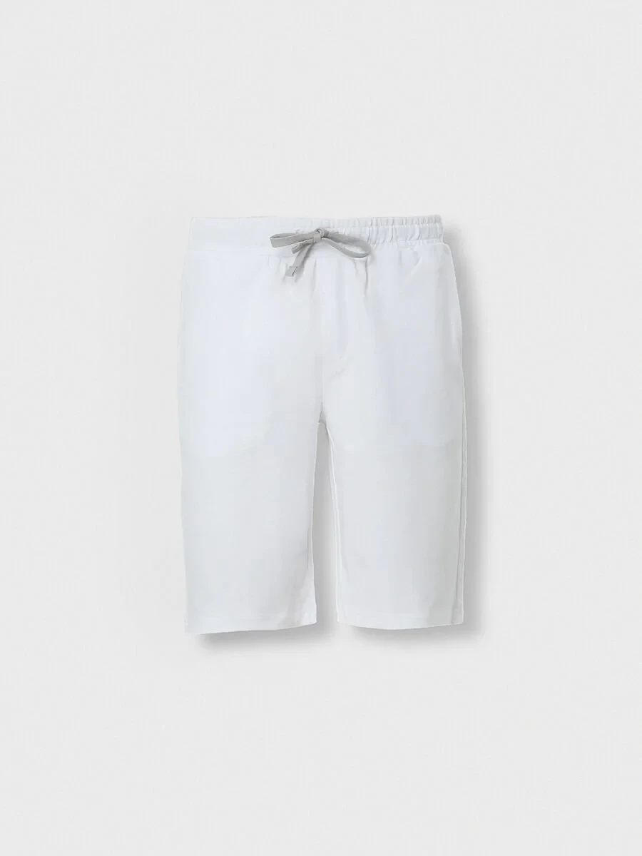 White Knitting Jogging Fit Sport Cotton Blended Bermuda - 5