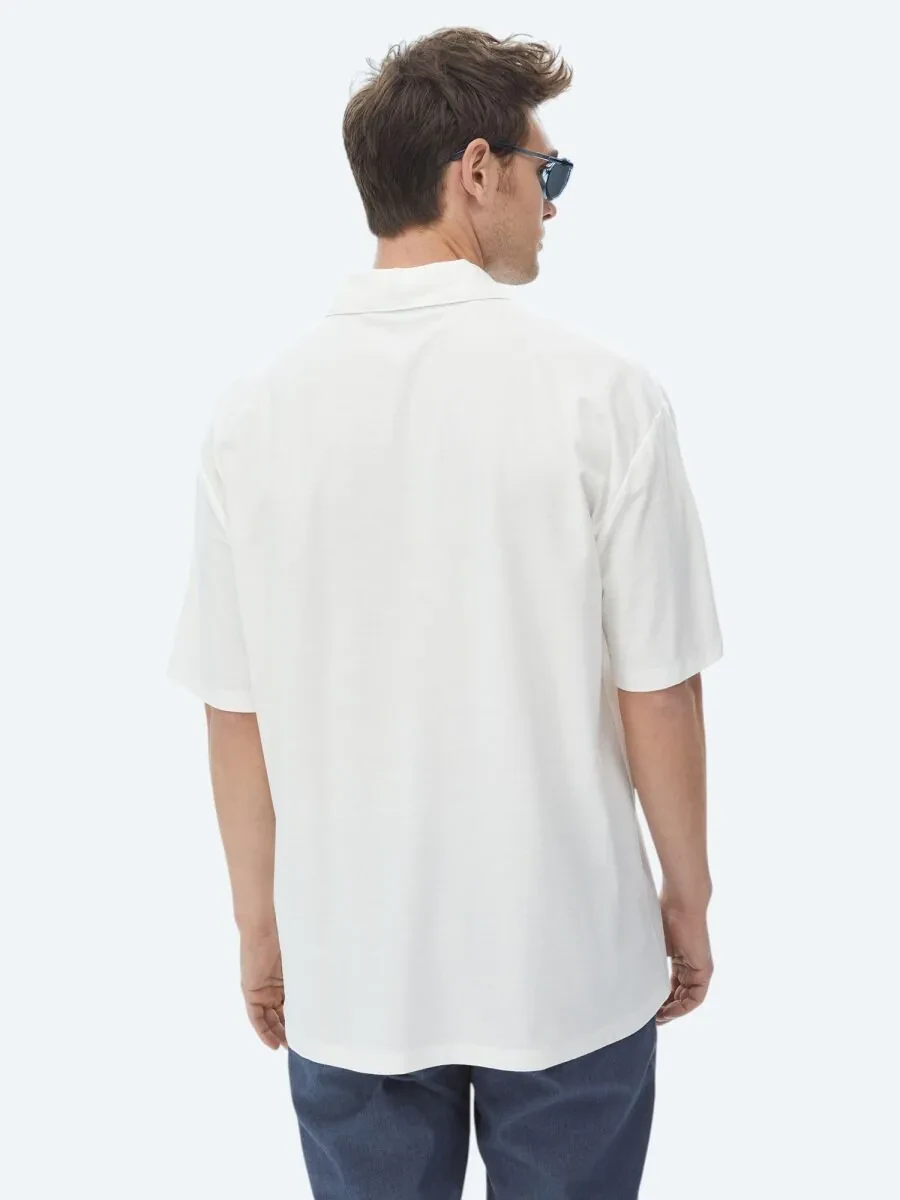 White Oversize Fit Knitting Casual 100% Cotton Shirt - 7