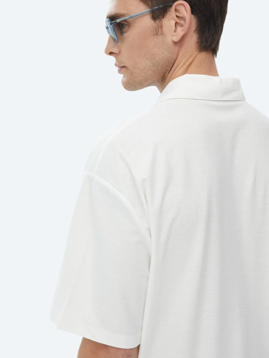 White Oversize Fit Knitting Casual 100% Cotton Shirt - 8