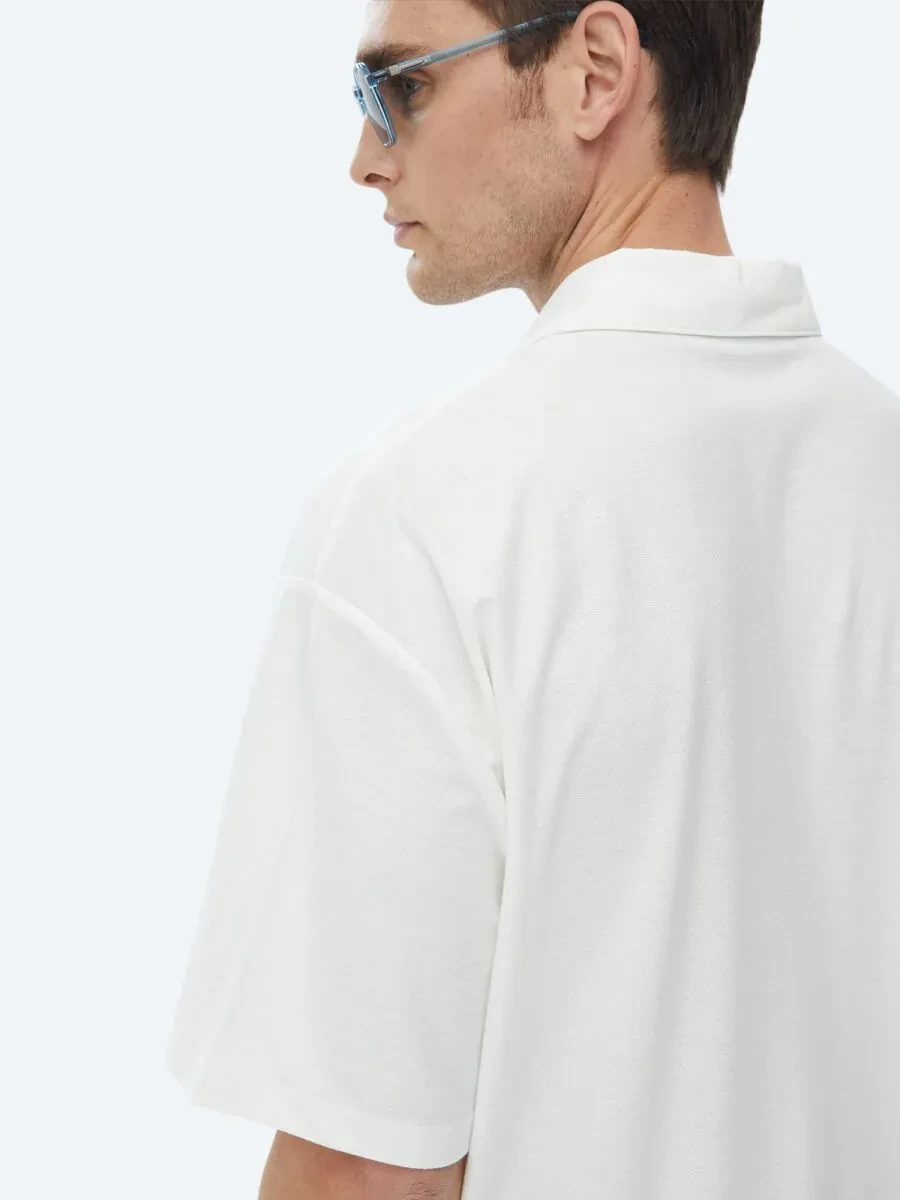White Oversize Fit Knitting Casual 100% Cotton Shirt - 8