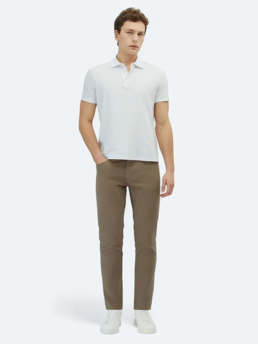 White Patterned Polo Neck Cotton Blended T-Shirt - 2