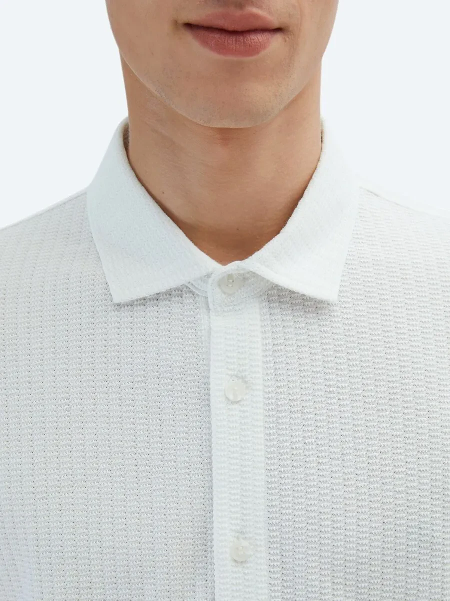 White Patterned Regular Fit Knitting Casual 100% Cotton Shirt - 4