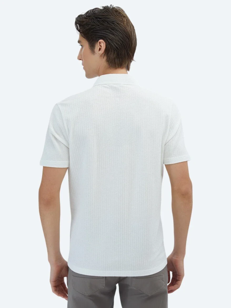White Patterned Regular Fit Knitting Casual 100% Cotton Shirt - 5