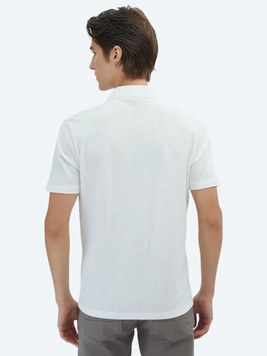 White Patterned Regular Fit Knitting Casual 100% Cotton Shirt - 5