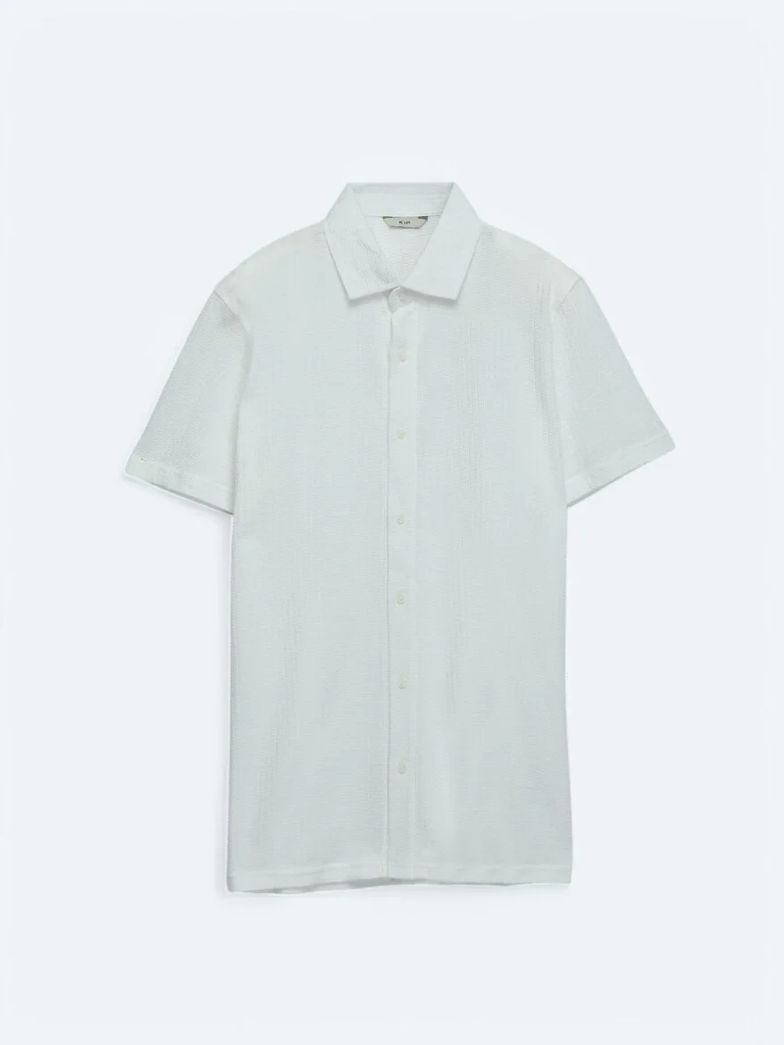 White Patterned Regular Fit Knitting Casual 100% Cotton Shirt - 6