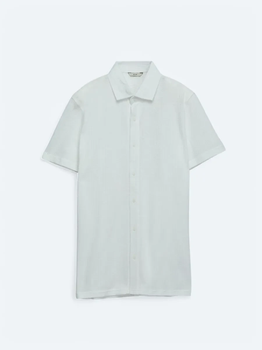 White Patterned Regular Fit Knitting Casual 100% Cotton Shirt - 6