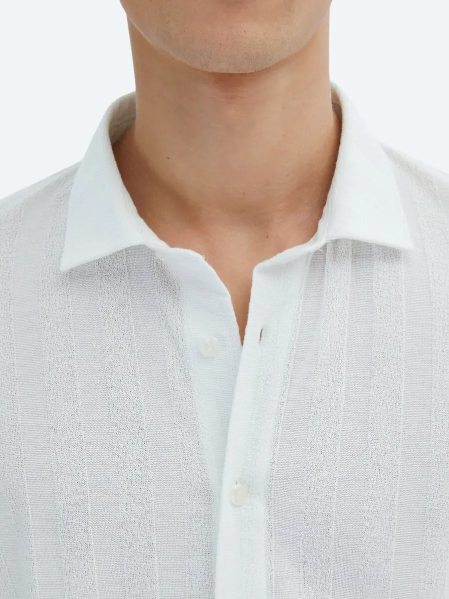 White Patterned Regular Fit Knitting Casual Shirt - 4