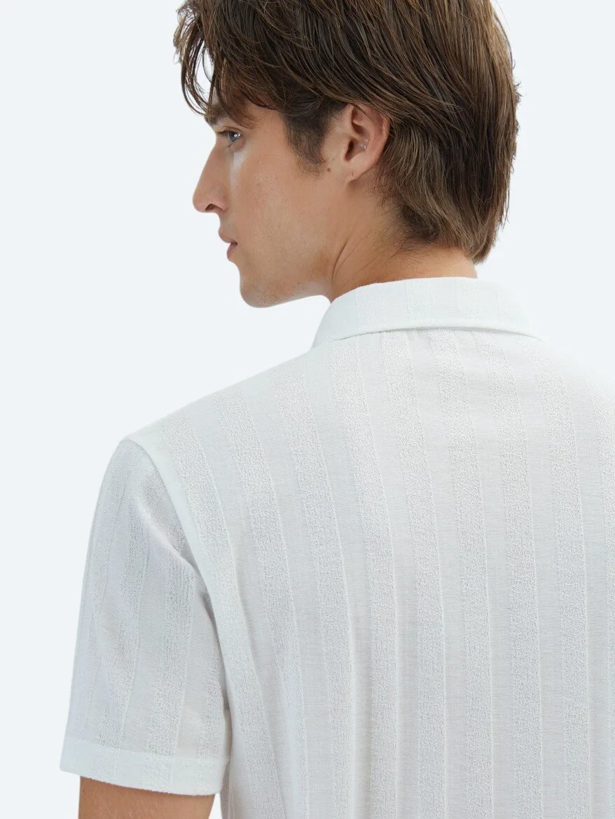 White Patterned Regular Fit Knitting Casual Shirt - 5