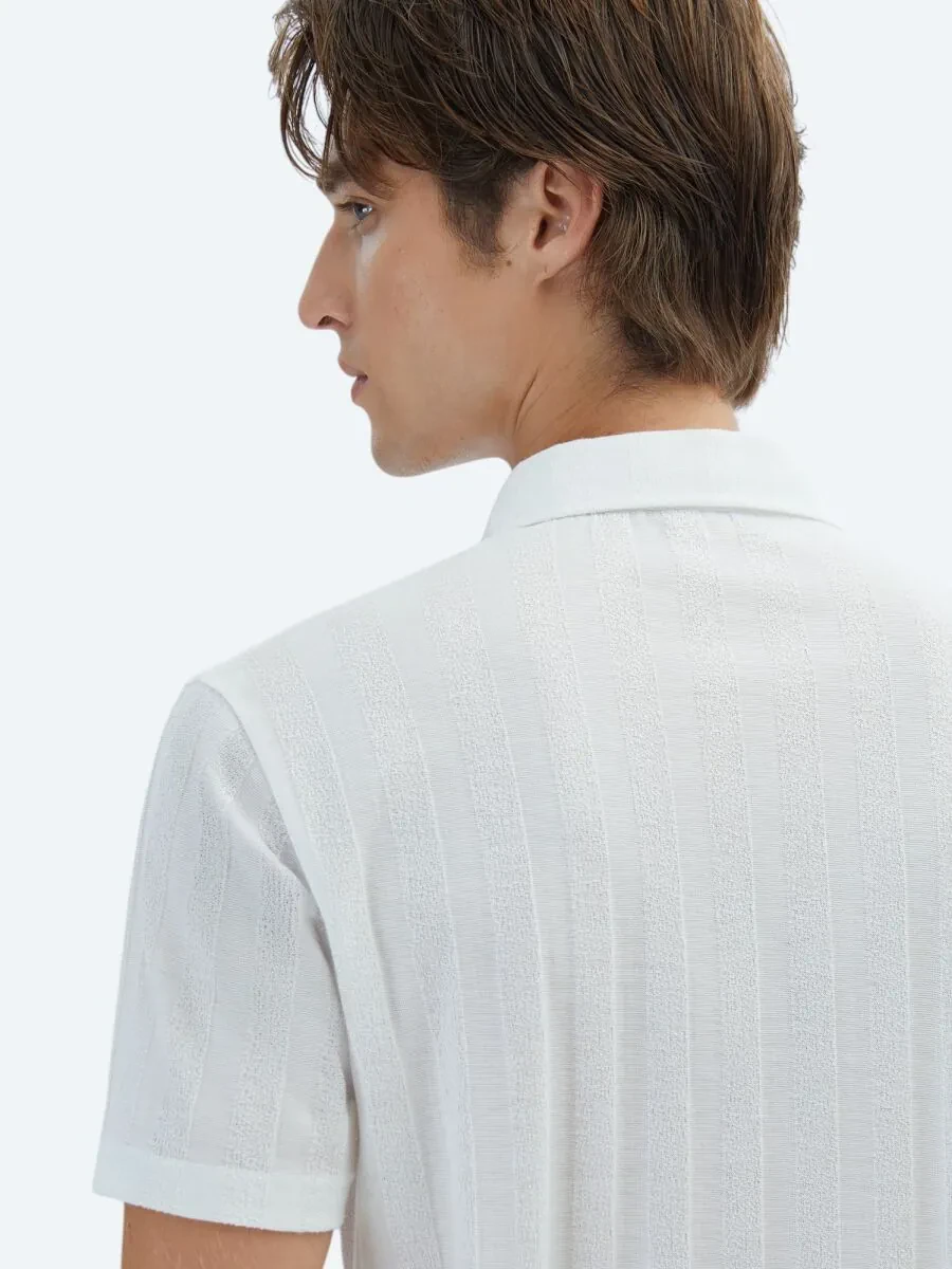 White Patterned Regular Fit Knitting Casual Shirt - 5