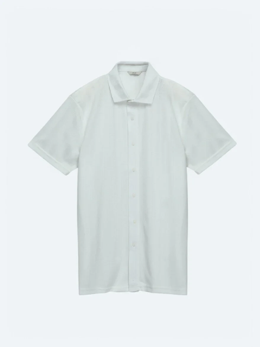 White Patterned Regular Fit Knitting Casual Shirt - 7