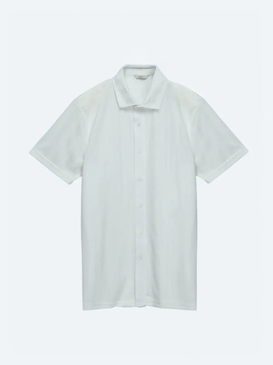 White Patterned Regular Fit Knitting Casual Shirt - 7