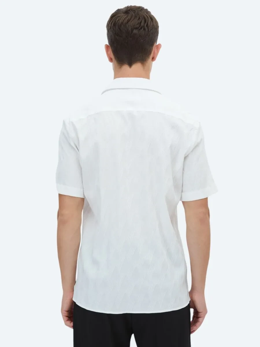 White Patterned Regular Fit Weaving Casual Cotton Blended Shirt - 5