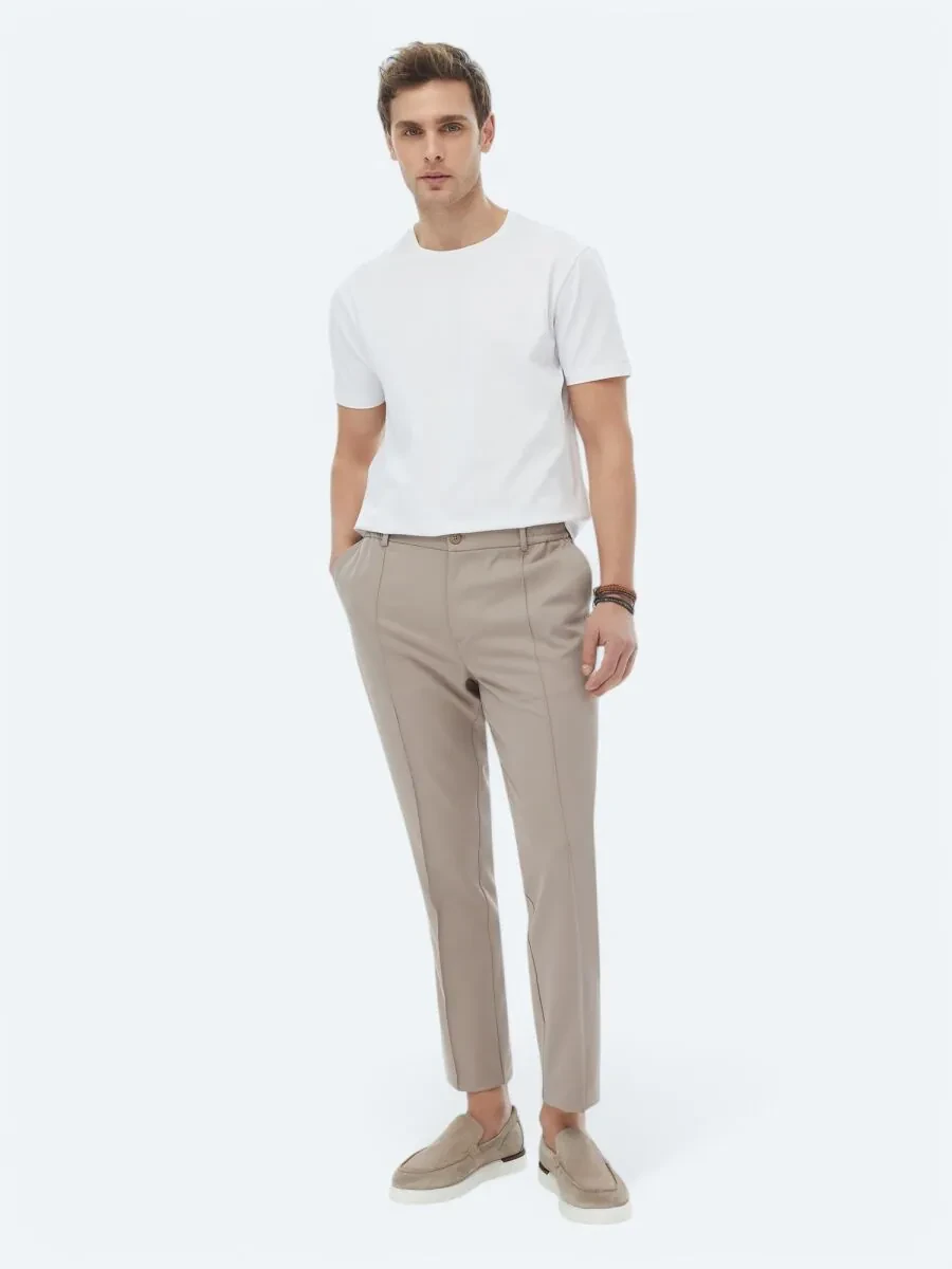 White Plain Crew Neck Cotton Blended T-Shirt - 5