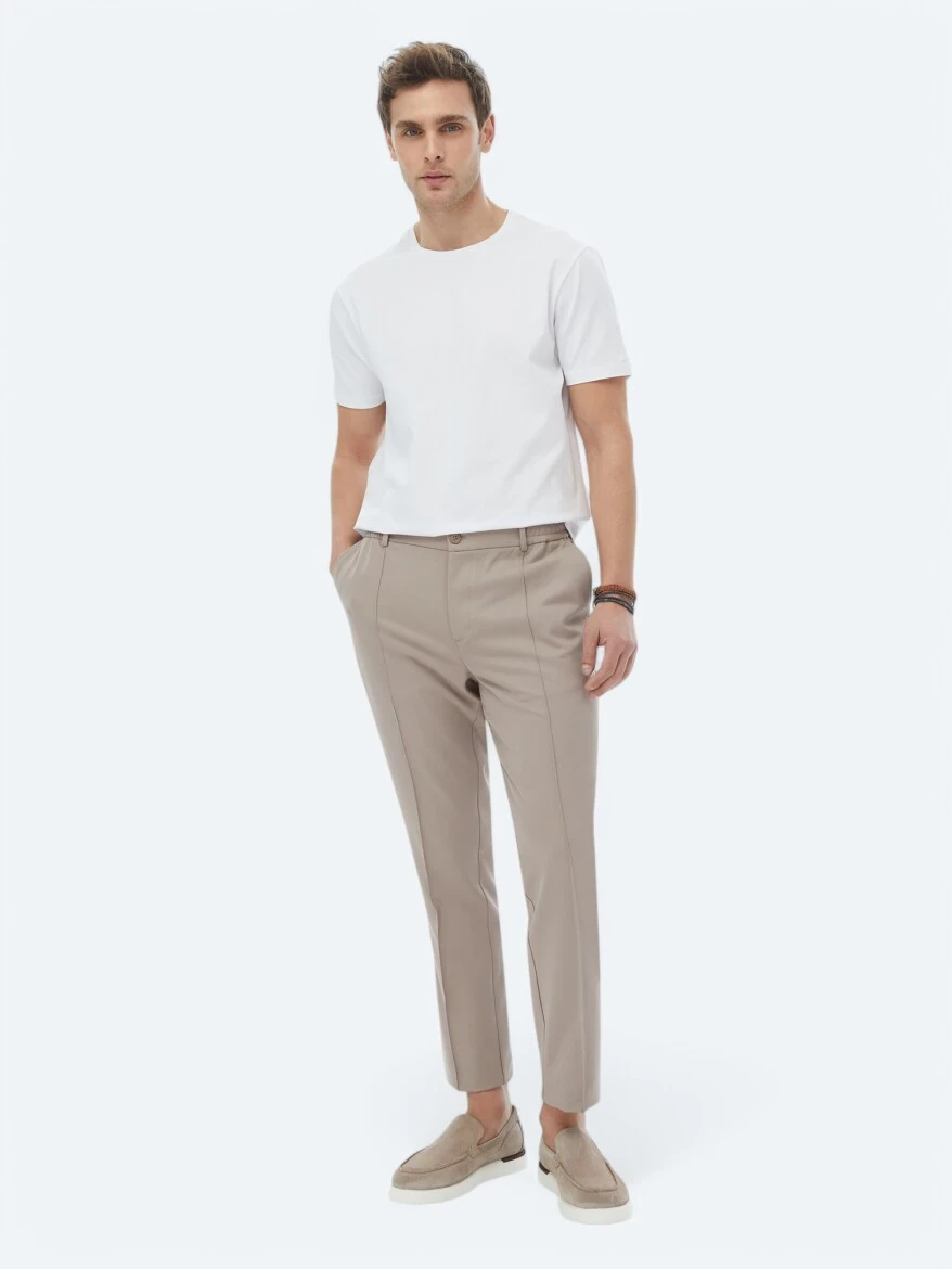 White Plain Crew Neck Cotton Blended T-Shirt - 5