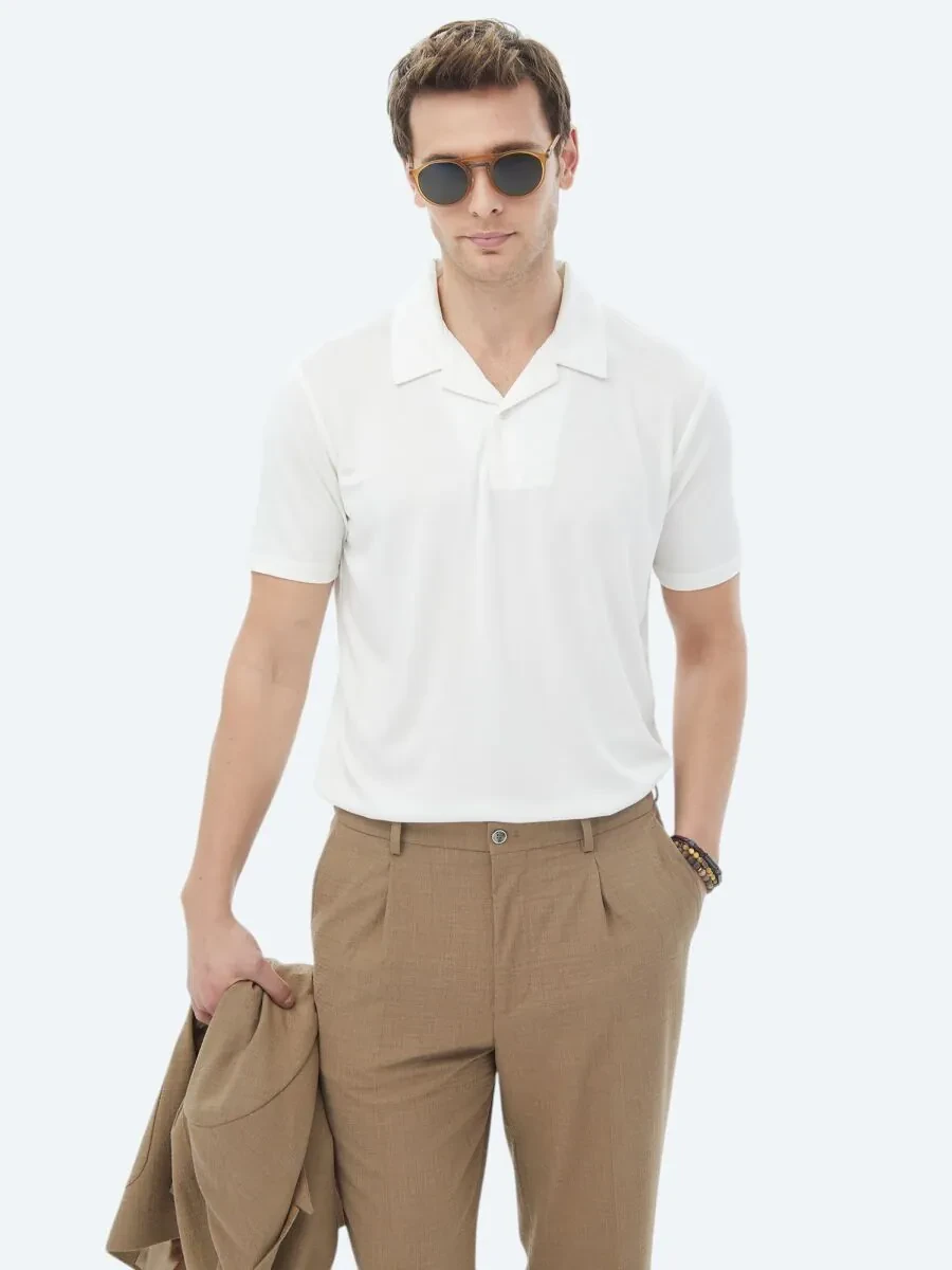 White Plain Cuban Collar T-Shirt - 1