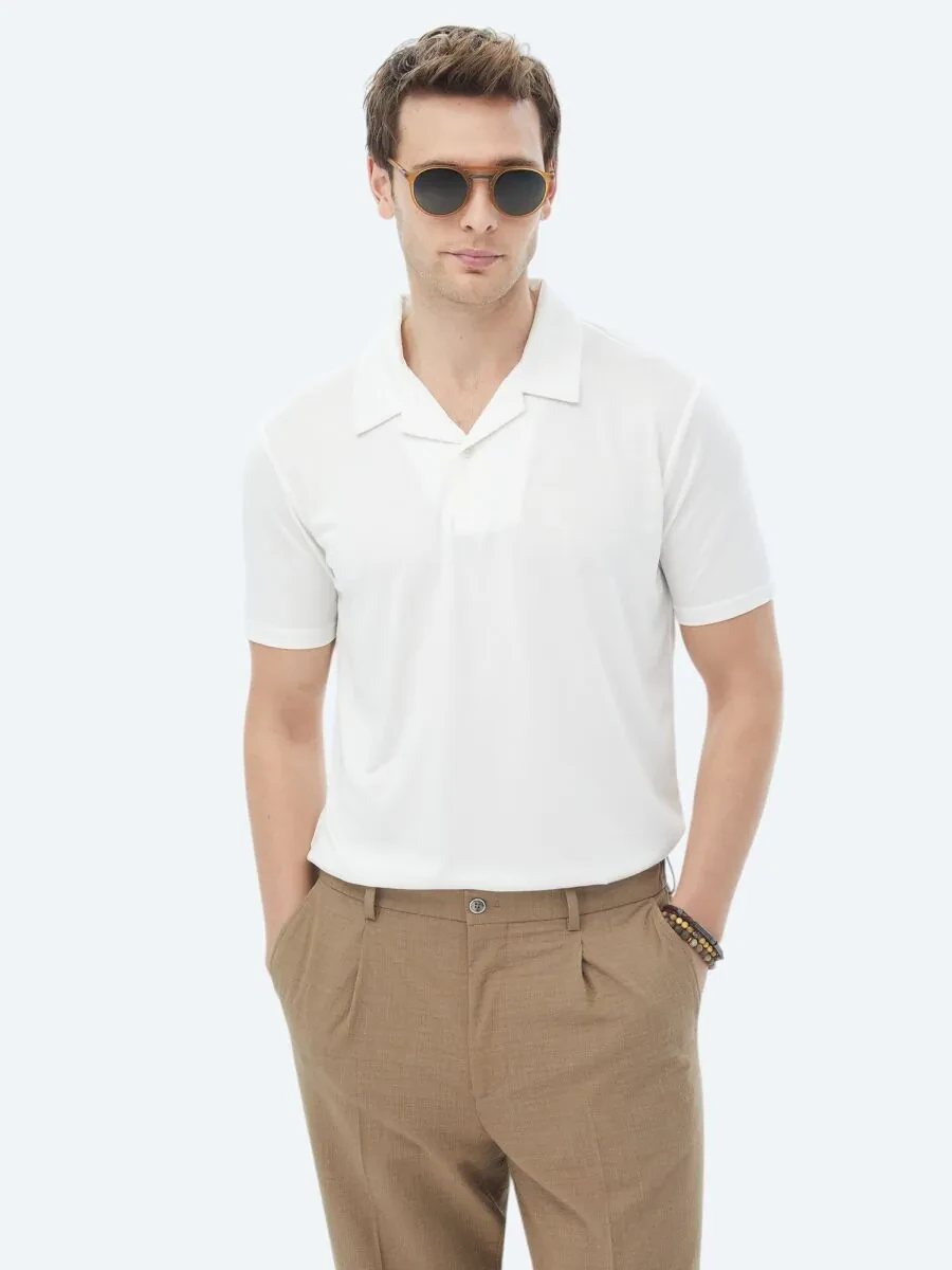 White Plain Cuban Collar T-Shirt - 3